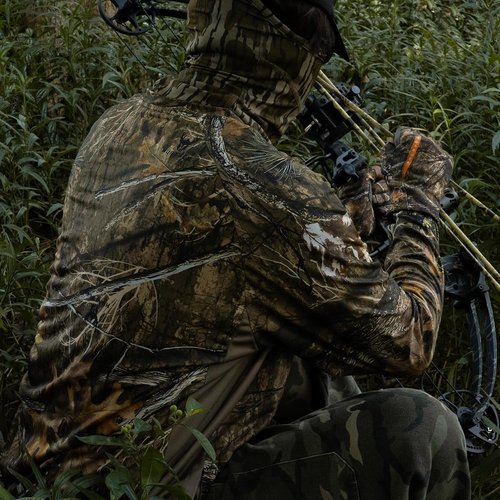 Huntrex Men's Camo Hunting Shirt - Quick-Drying Long Sleeve with Zipper Pocket & UPF 50+ Sun Protection