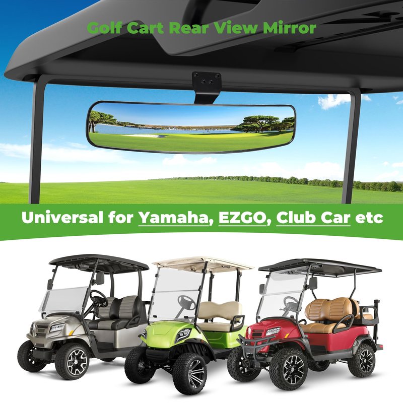 10L0L Universal Golf Cart Rear View Mirror for Yamaha EZGO Club Car, 16.5" Extra Wide Panoramic Convex Center Mirror with Rotatable Bracket