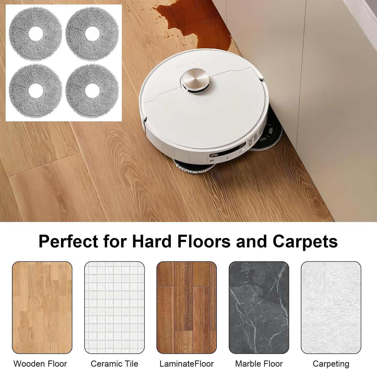 Fixbetter 4 Pcs Replacement Mop Pads for iRobot Roomba Plus 405 Combo Robot/505 Combo Robot, for Dreame X40 Ultra Complete/L10s Pro Ultra Heat/X40 Master/L40 Ultra/L10s Ultra Gen 2 Robot Vacuum