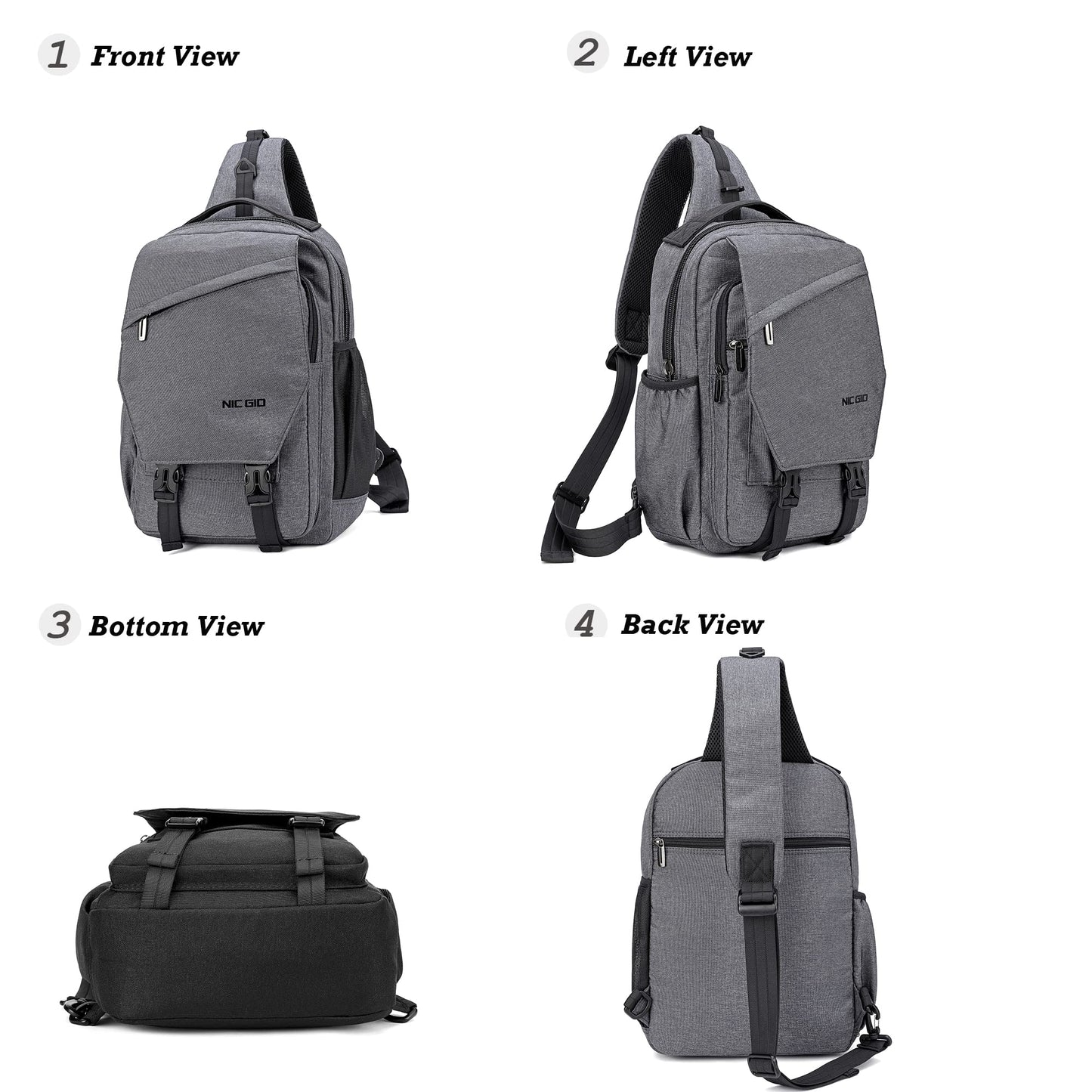 NICGID Sling Bag Backpack, 13.3'' Laptop Bag Crossbody Shoulder Chest Backpacks Travel Outdoors for Men Women