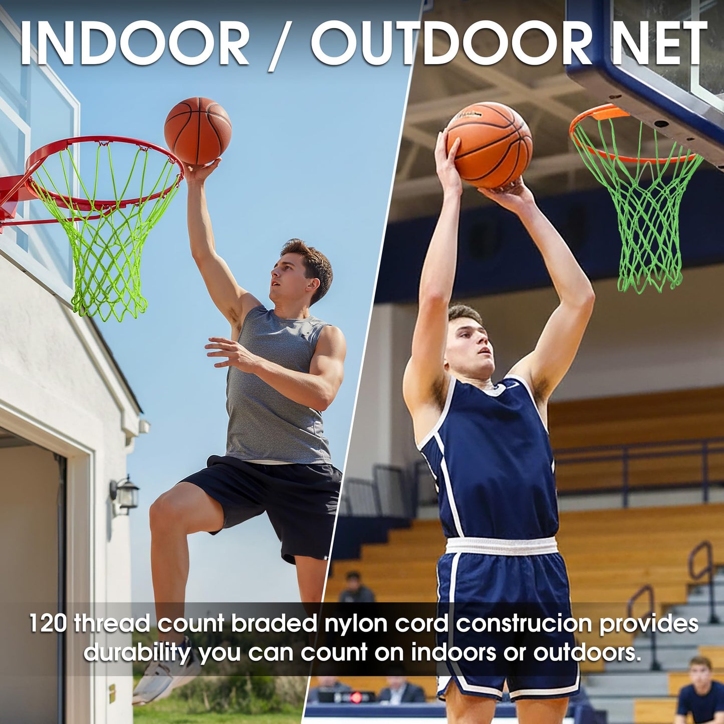 Cannon Sports Heavy Duty Basketball Net Replacement - 21 Inches - 12 Loop Standard Size - Weather Resistant for Indoor/Outdoor Courts - Fits All Standard Rims (Lime Green)