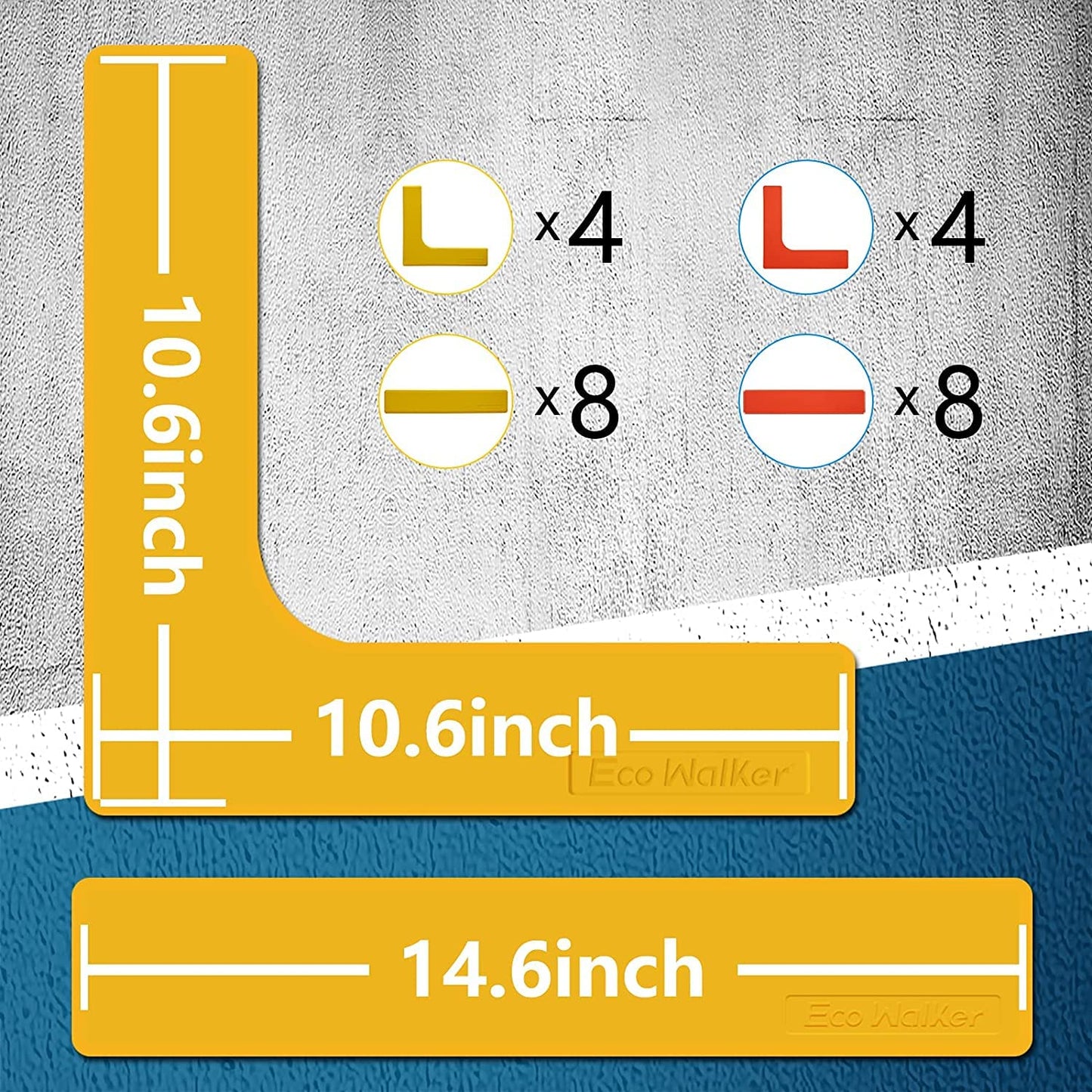 Eco Walker Court Lines Marker Kit Throw Down Markers Create Your Own Mini Pickleball Tennis Court (Red-Yellow I L Shape)