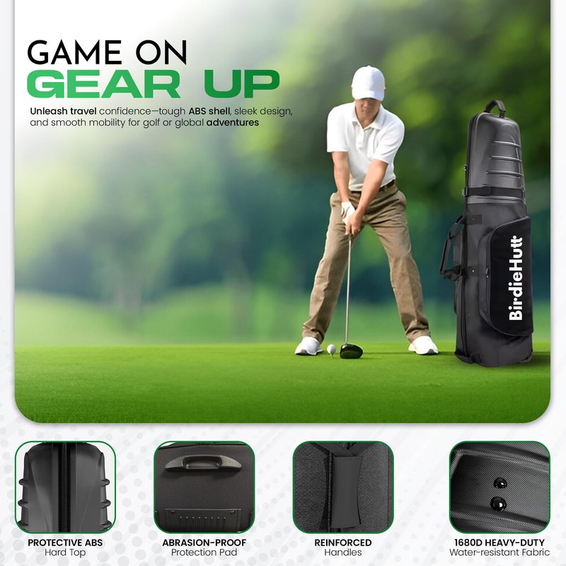 Golf Travel Bags for Airlines with Wheels & Hard Shell Top, Lightweight 1680D Club Travel Case, Foldable Golf Bag for Men with Handles, Side Pockets & Durable Protection