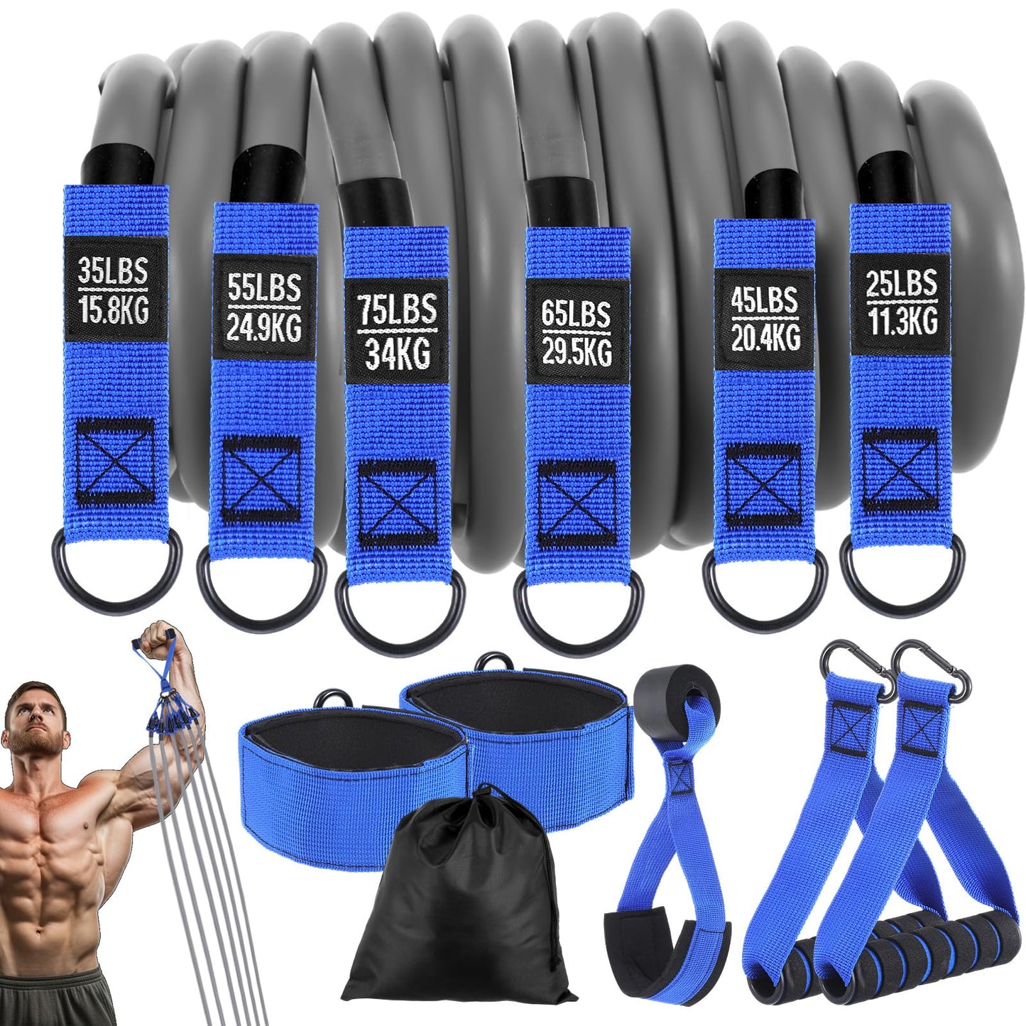 Kifmurase Heavy Resistance Bands for Working Out, 300lbs Exercise Bands with Handles, Workout Bands with Handles, Fitness Weight Bands for Men Muscle Strength Training Stretching Yoga