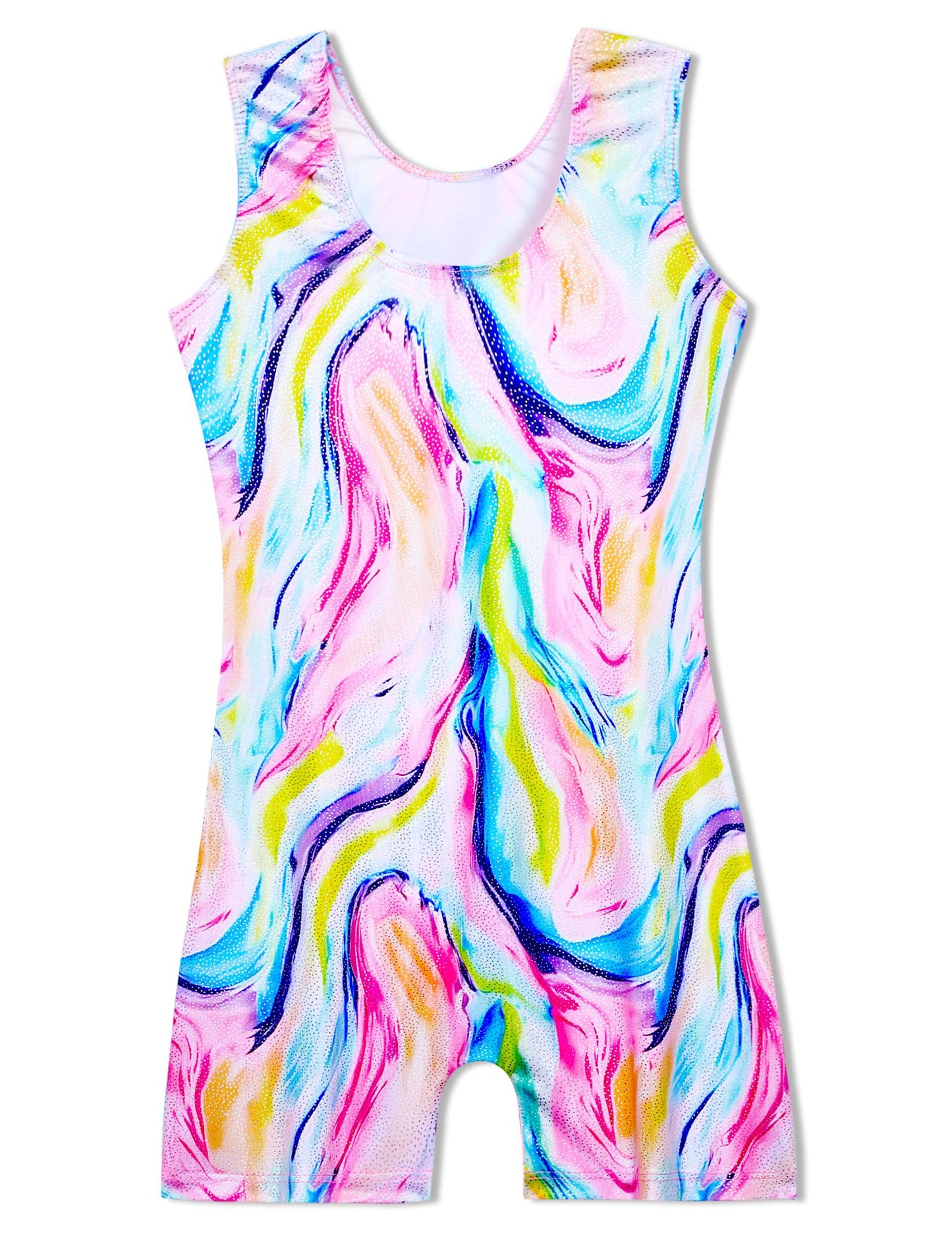 Domusgo Girls Leotards for Gymnastics Size 5-6 Years Old Sparkly Multicolor Tie Dye One Piece Biketards