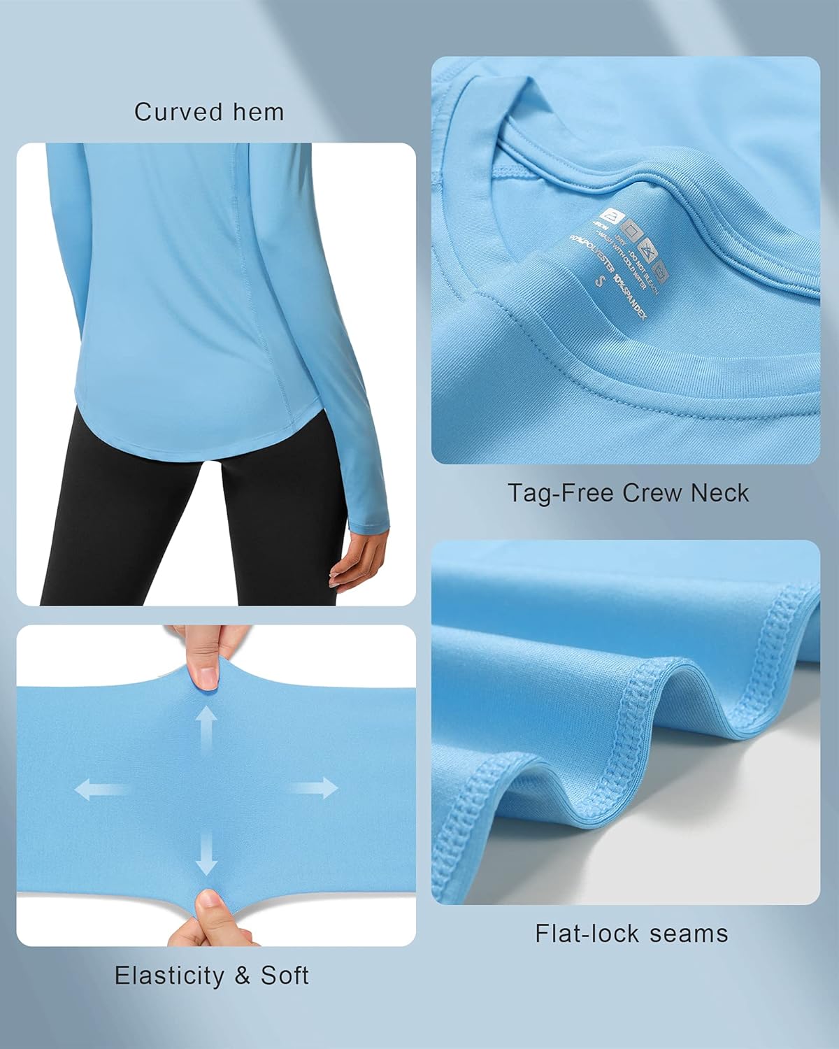 Roadbox Women's Long Sleeve UV Sun Shirt - UPF 50+ Rash Guard for Swim & Workout Activities