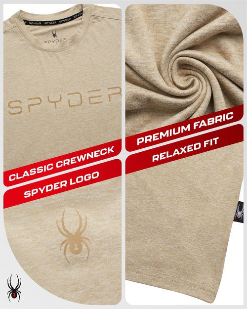 Spyder Mens T Shirt - Athletic Performance Short Sleeve Running Workout Tee - Moisture Wicking Crewneck Shirts for Men, Size Large, Stone