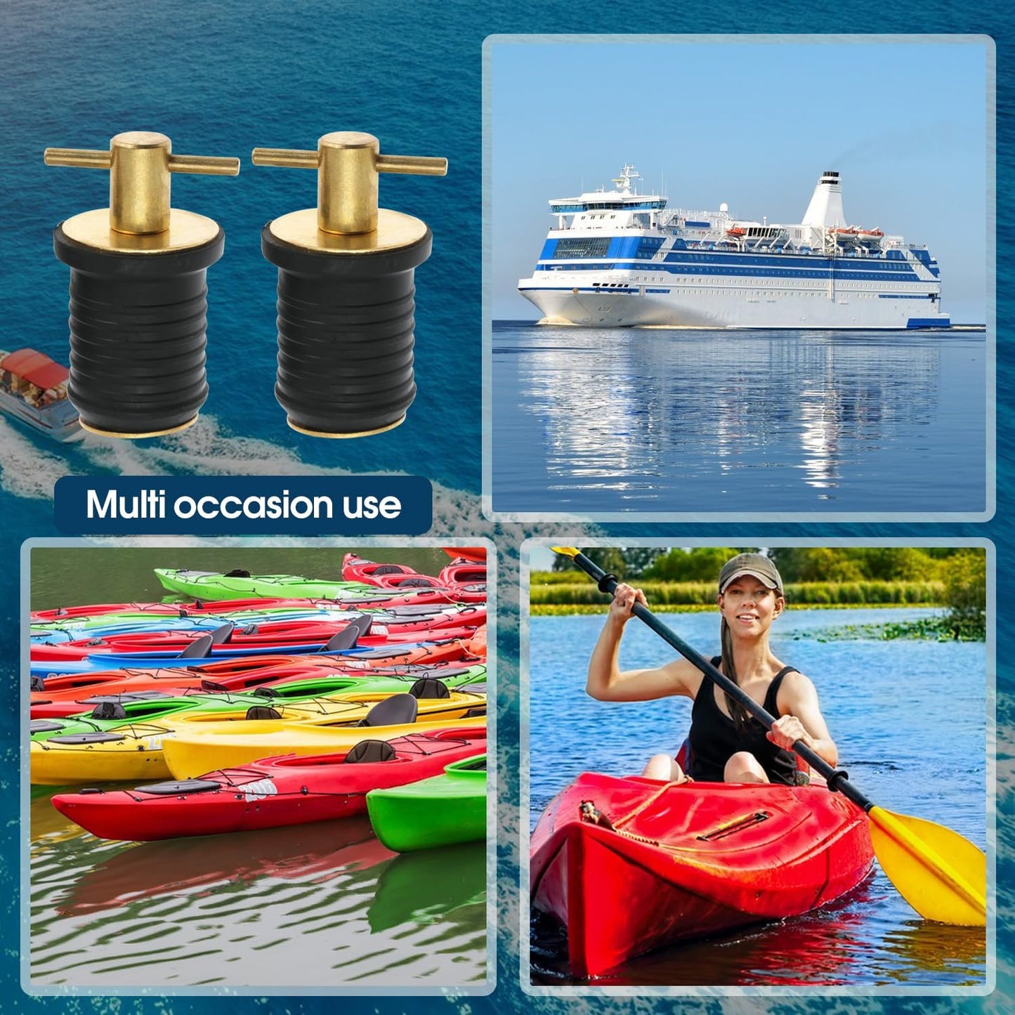 Boat Drain Plug Set by [Brand Name] - Durable Snap Rubber Plugs with Brass/Stainless Steel Handle