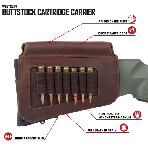 Allen Company Westcliff Leather Buttstock Cartridge Carrier with Cheek Piece, Brown
