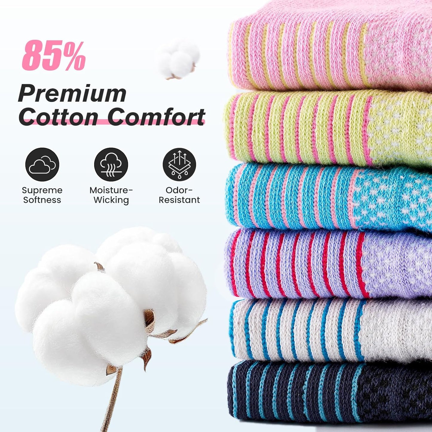 Niorasen Ankle Socks for Women - 6 Pairs of Cotton Cushioned Low Cut Athletic Running Socks