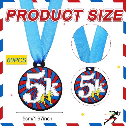 AmazingSpark 60 Pcs 2-Inch Rubber Race Award Medals - Bulk Winner Trophies for Team Competitions