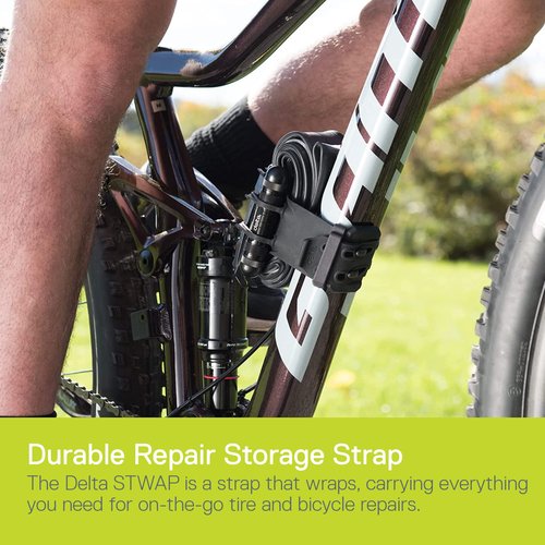 Bike Frame Carrier Utility Strap for Tools and Inner Tubes, Stwap by Delta Cycle - Oversized Strap Design Hold All Bike Tire Tube Sizes up to 29 inches, Integrated Hook & Loop Storage Fasteners, Blue