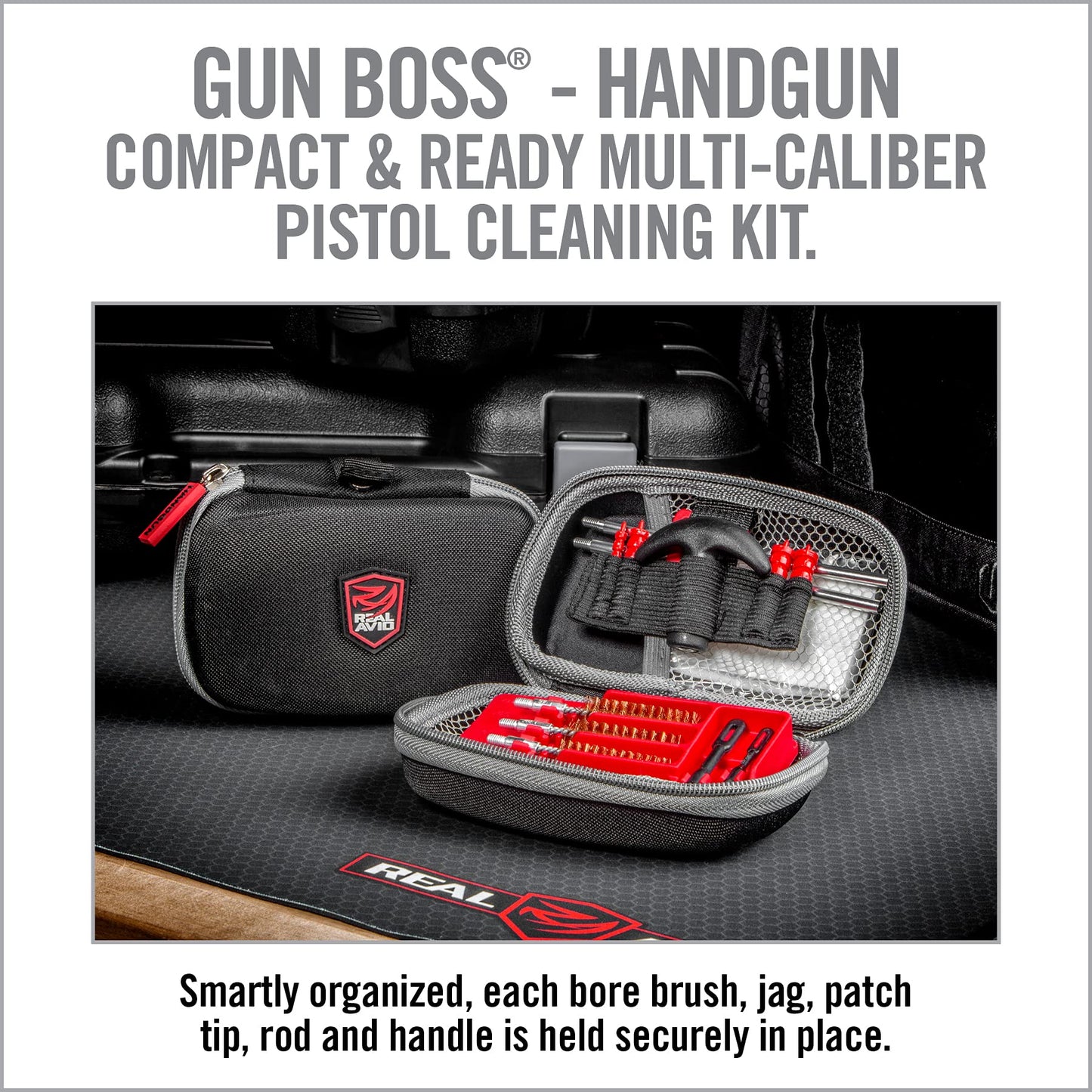 Real Avid Handgun Cleaning Kit - All-In-One 13 Piece Pistol Cleaning Kit with Cleaning Rod, Bore Brushes, Gun Cleaning Jags & Gun Cleaning Patches
