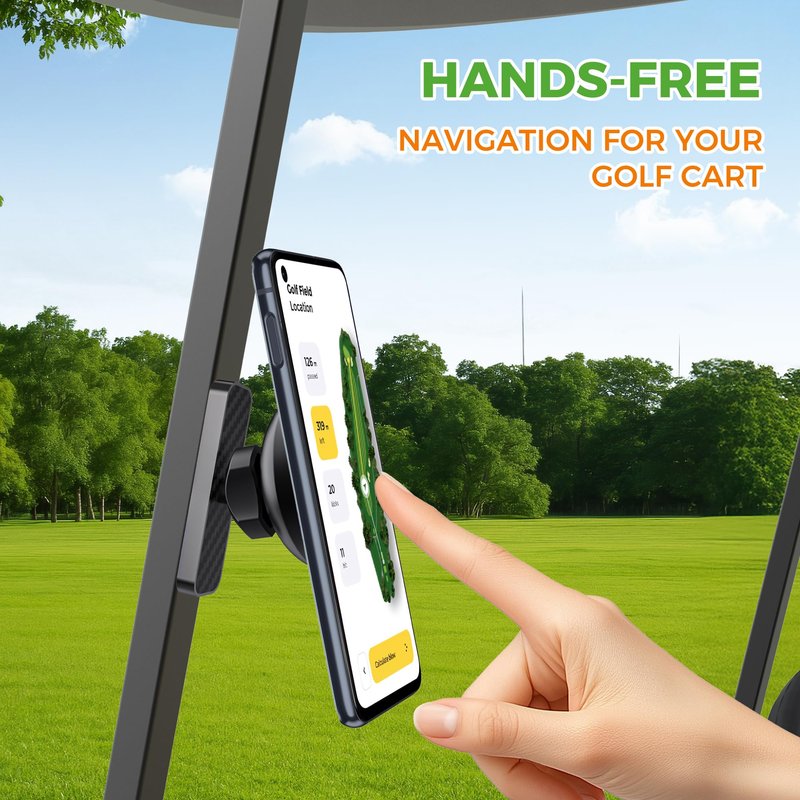 10L0L Magnetic Golf Cart Phone Holder for MagSafe iPhone 16/15/14/13/12, 360° Rotatable, One-Hand Operation, Fits Yamaha/EZGO/Club Car - Includes Free Golf Accessory Clip (Black)