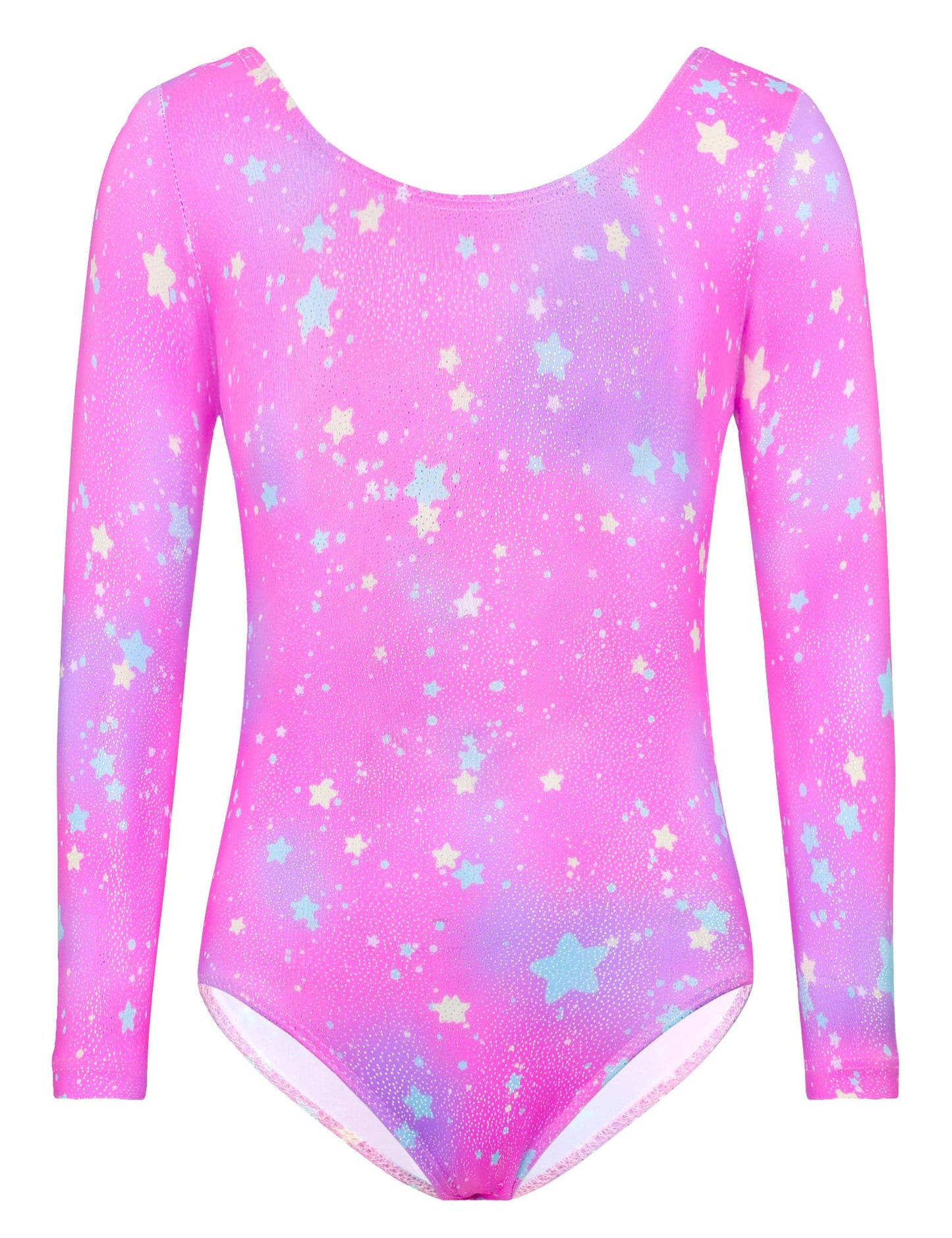 TENVDA Gymnastics Leotards for Girls 3t 4t Pink Stars Print Sparkly Long Sleeve Tumbling Outfit Breathable Cheer Practice Bodysuit