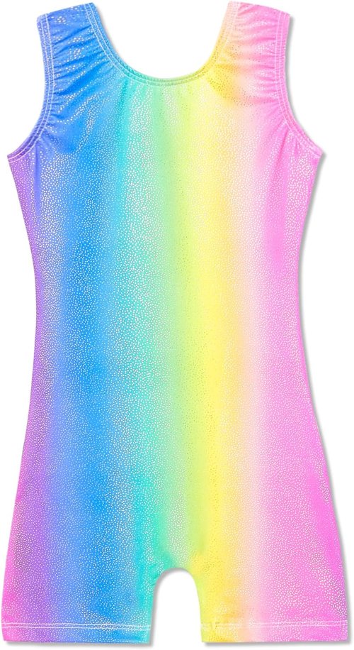 Domusgo Gymnastics Leotards for Girls - Sparkly One-Piece Unitard with Shorts | Pro Kids Size
