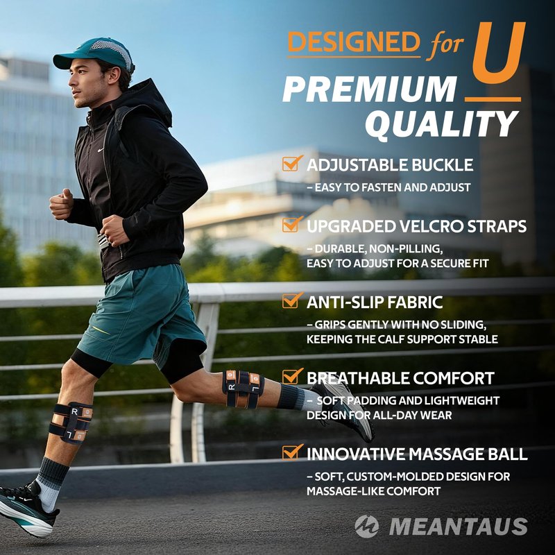MEANTAUS Sciatica Pain Relief Devices Brace, Upgraded Adjustable Calf Support with Dual Pads & Massage Ball for Sciatic Nerve, Lower Back & Hip Pain Relief (Black)