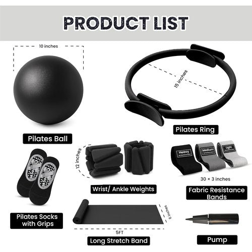 HerPowr Pilates Kit with Weights, Pilates Kit with Ankle Wrist Weights, Pilates Set, at Home Pilates Kit, Pilates Sets for Women, Pilates Essential kit, Pilates Accessories, Pilates Workout Sets