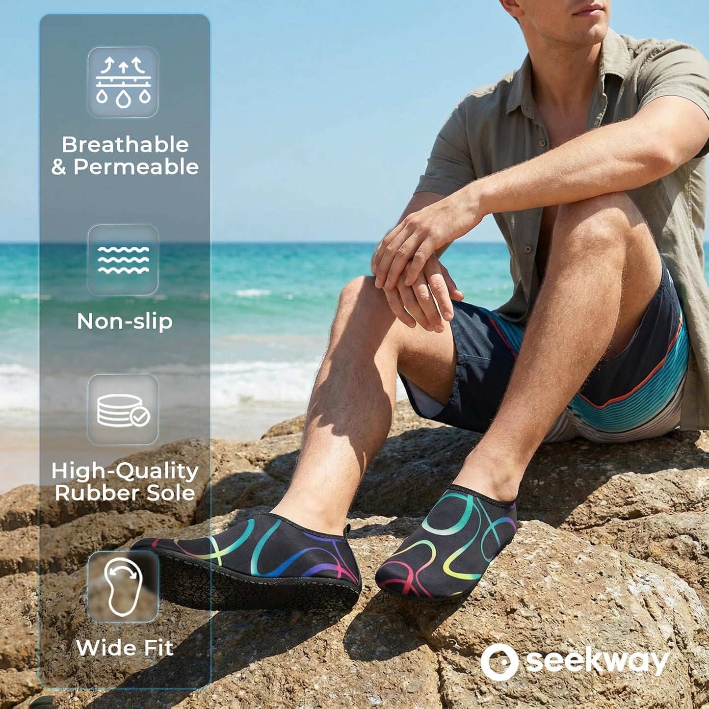 SEEKWAY Water Shoes - Quick-Dry Aqua Socks for Adults | Non-Slip Barefoot Design - Black SK002(U)