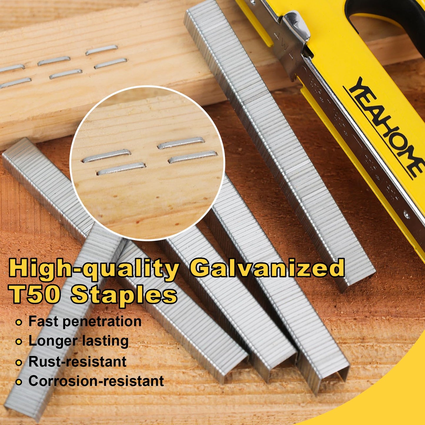 YEAHOME Heavy Duty Staples, 2000 Counts 9/16 inch T50 Staples, 20 Gauge Galvanized 3/8 Inch Crown Upholstery Staple for Pneumatic, Electric T50 Staple Gun