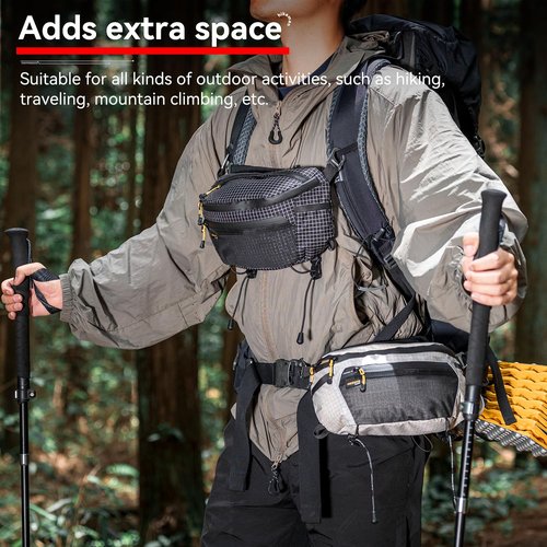 HIKEMAN Strap Pack Pouches for Backpack, Lightweight Phone Pocket, Large Capacity and Waterproof Fanny Pack Multi-functional Outdoor Bag for Hiking, Running, Travel, Cycling (Black)