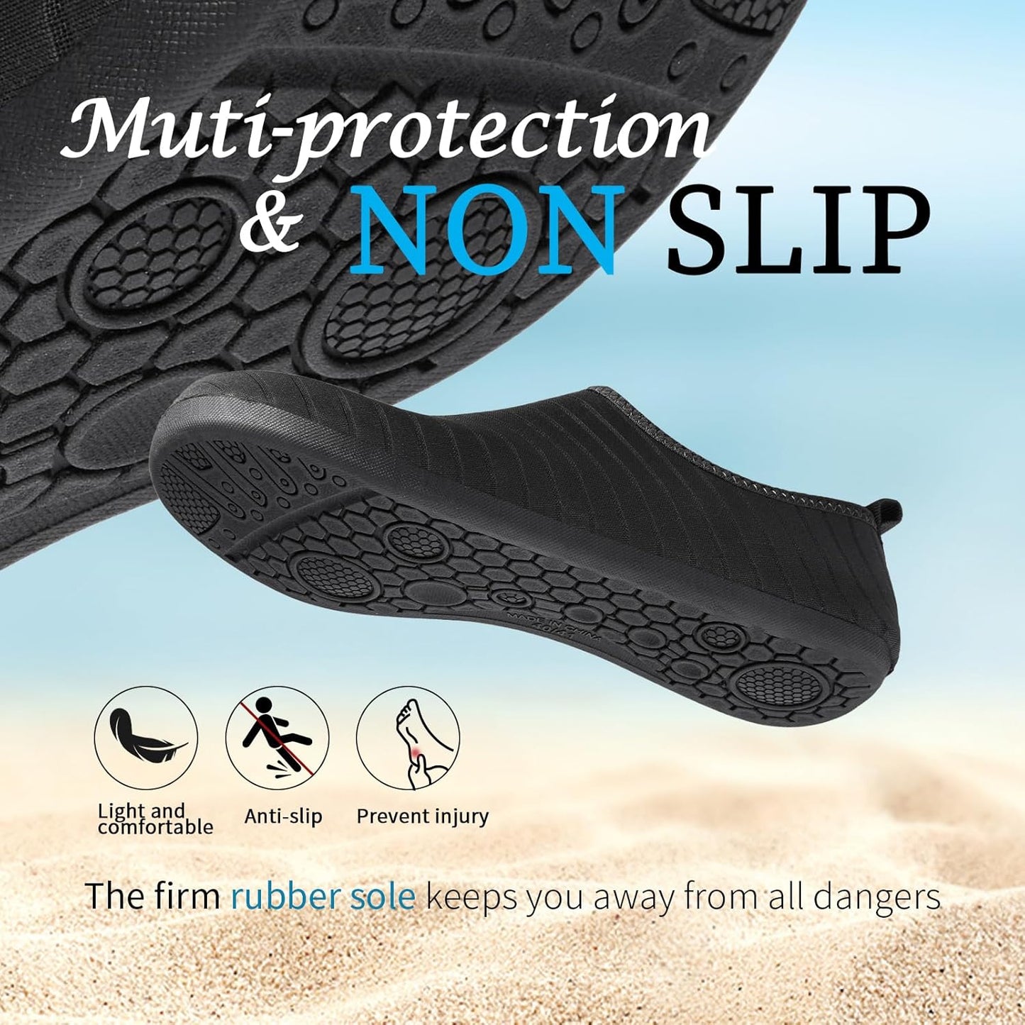 Racqua Water Shoes - Comfortable Swim Aqua Socks for Men & Women | Quick-Dry Design