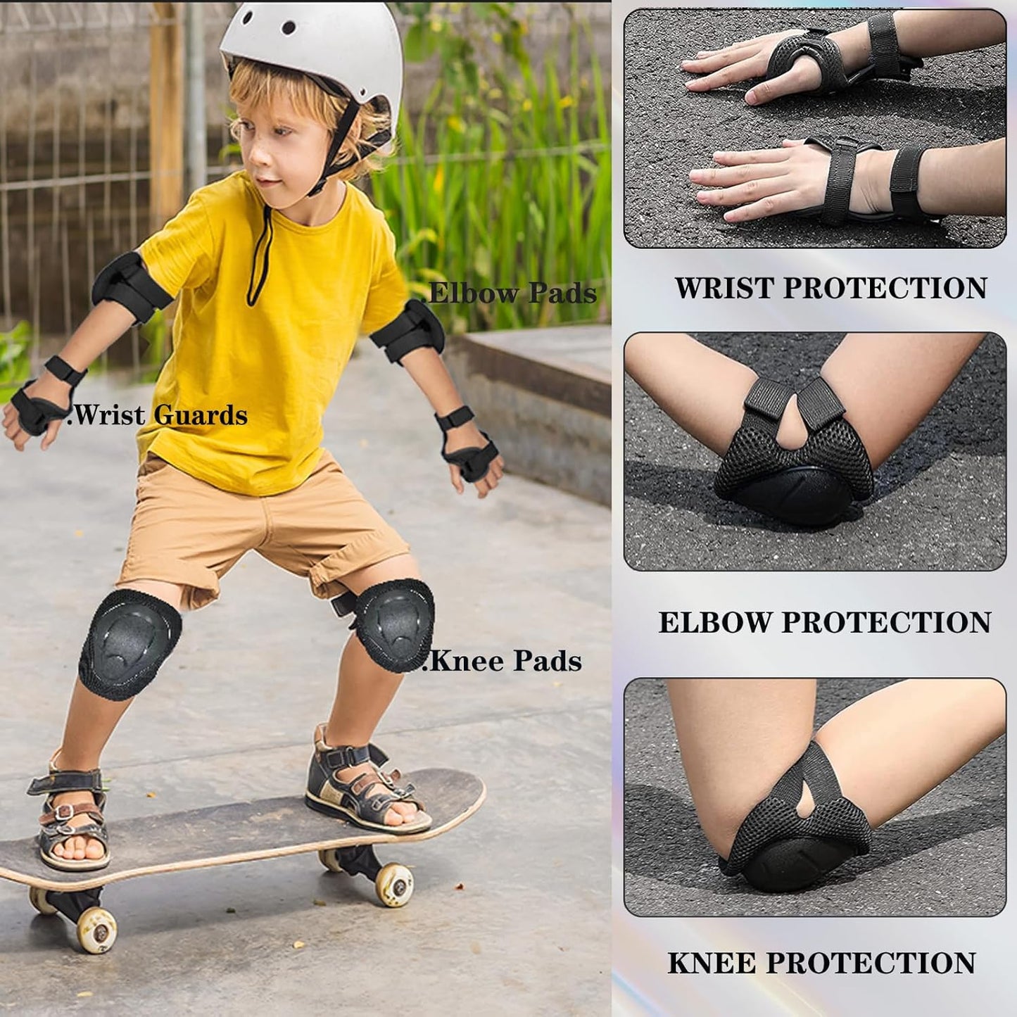 Skiennix Kids Protective Gear Set - Adjustable Knee Pads, Elbow Pads & Wrist Guards | Ages 3-14