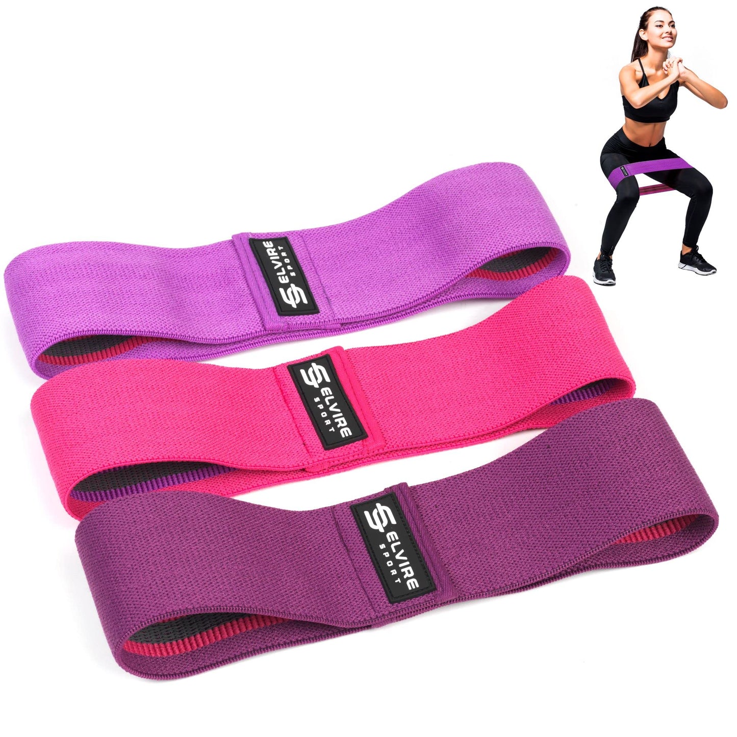 Elvire Fabric Resistance Bands for Working Out, Exercise Set of 3, Booty Band for Women, Workout Loops for Legs, Glutes, Squats