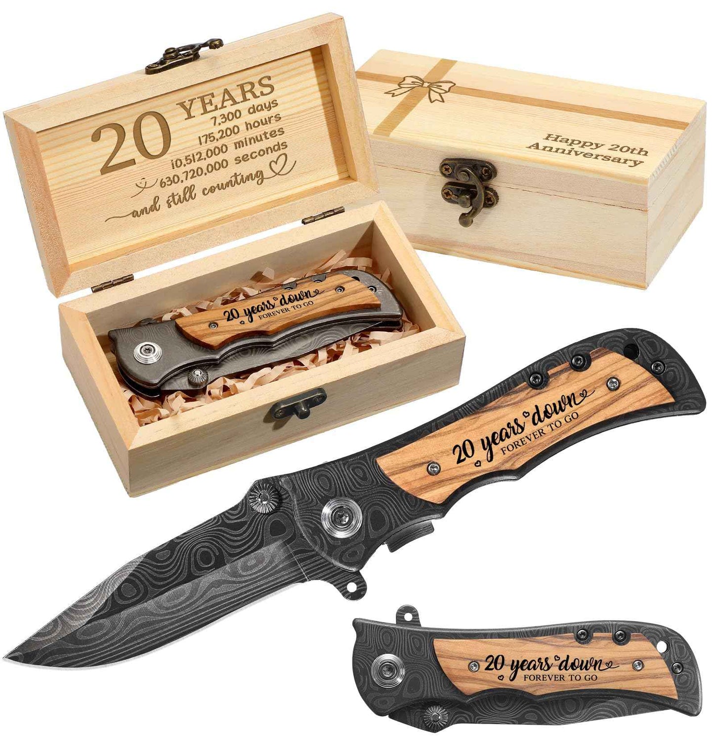 Lanties 20 Year Anniversary Keepsake Gifts for Him Engraved Pocket Knife with Gift Box Happy Tin Anniversary Customized Wedding Birthday Father's Day Gifts for Men Husband
