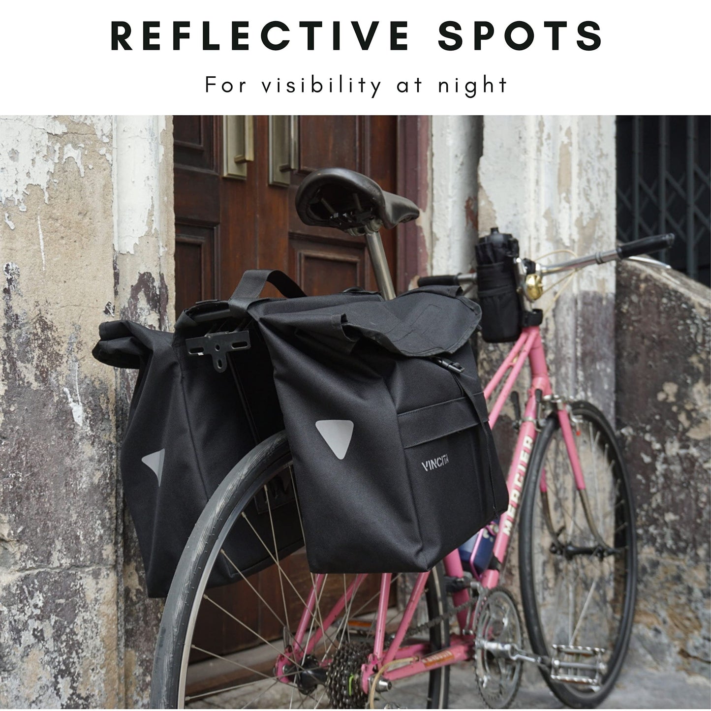 Vincita Double Bike Pannier Bag – 12L Top Load Rear Rack Saddlebags – Water-Resistant Commuter Carrier with Rain Cover, Rigid Back & Reflective Trim – Fits Road, Hybrid & E-Bikes (2 Tone Grey)