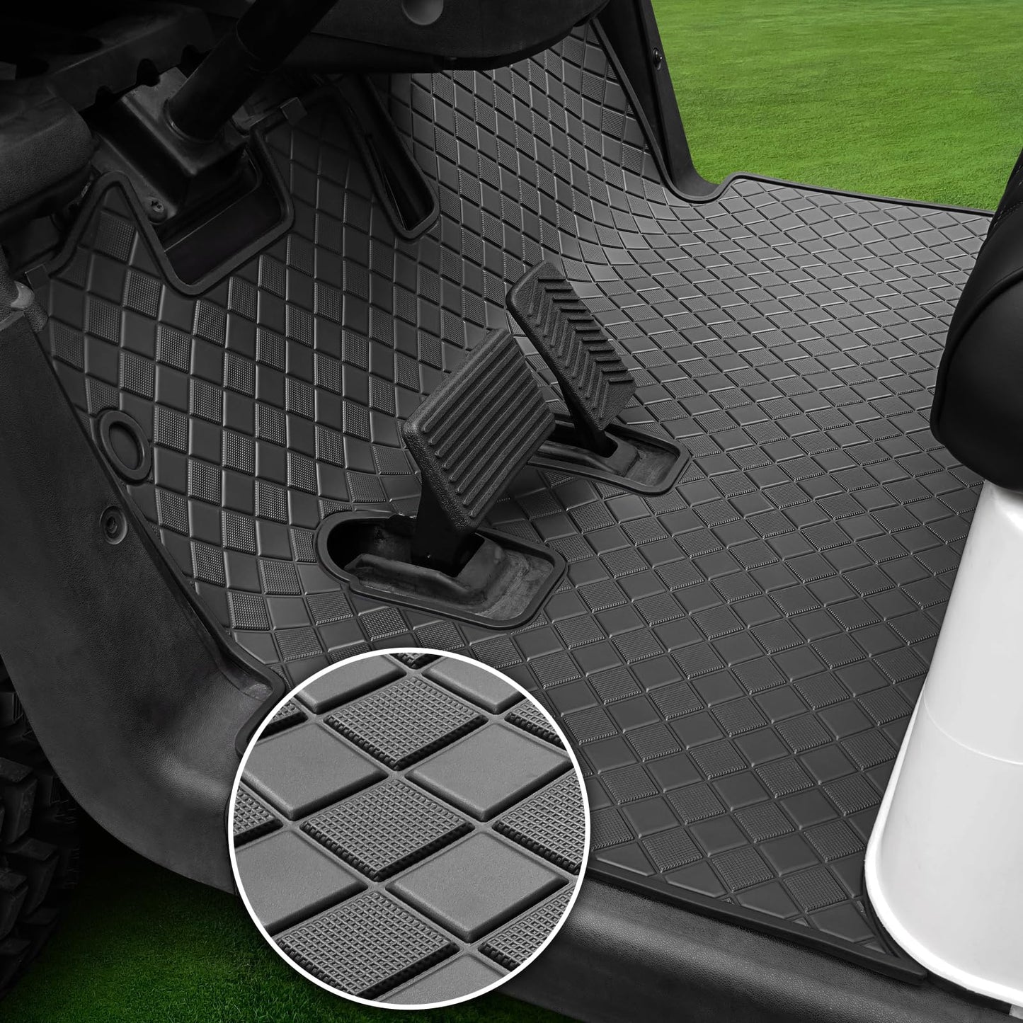 EZGO Golf Cart Rubber Floor Mat,Upgraded Non-Slip Full Coverage Liner Mat 8mm Thick,Fits EZGO RXV 2008-Up & 2Five (2009+),Heavy Duty Rubber Mats Replacement Black Trim,Abrasion Resistant