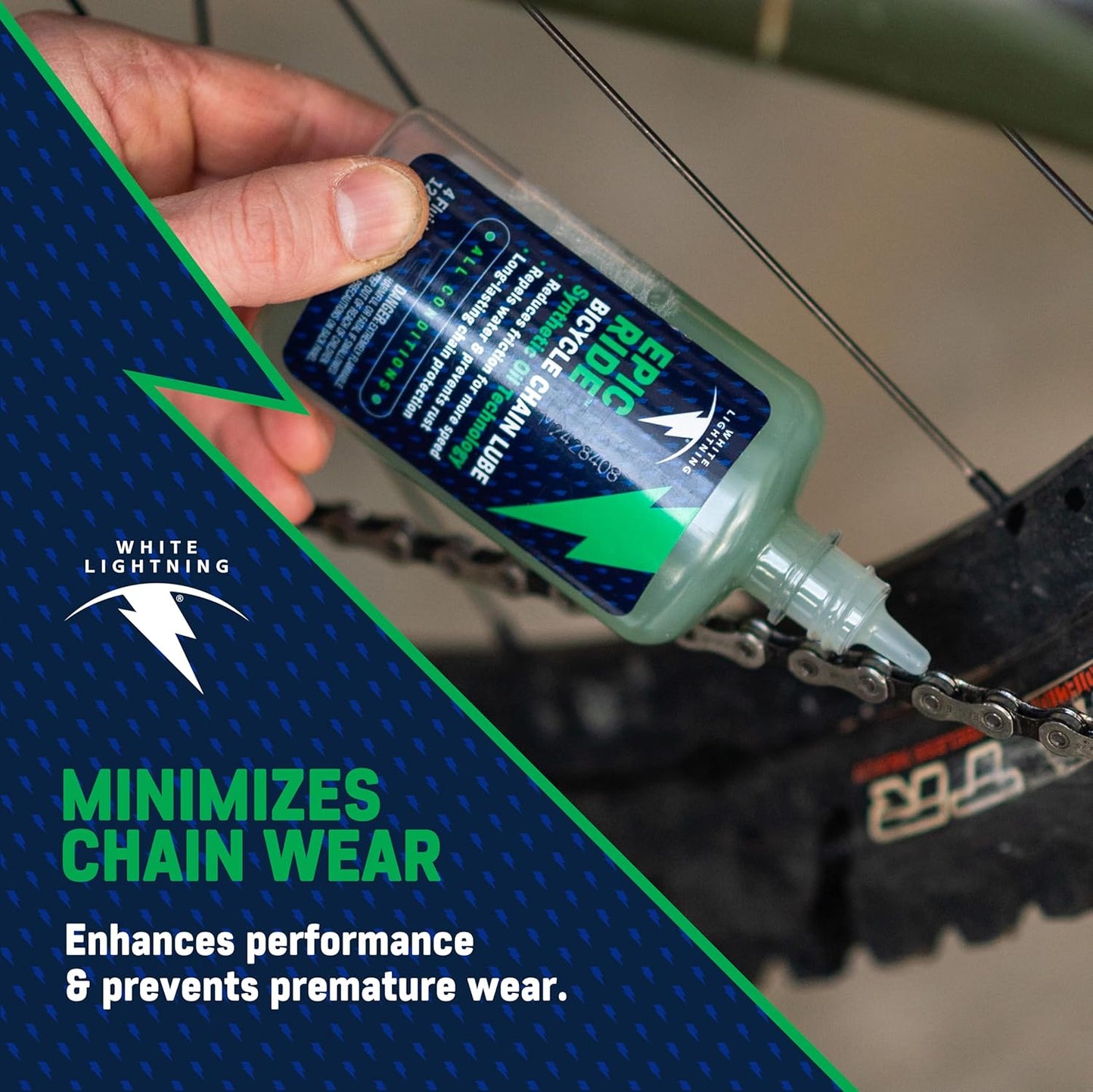 White Lightning Epic Ride Bike Chain Lube - Long-Lasting Clean Lubrication for All Conditions, 2 oz