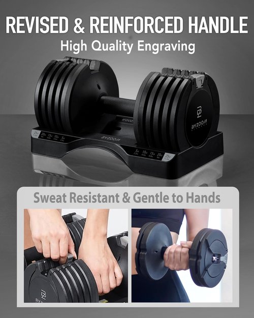 BYZOOM FITNESS Adjustable Dumbbell Set 25lb Single Unit – 5-in-1 Compact Free Weights for Home Gym, Patented Easy-Adjust Design, Sleek Aesthetic for Strength Training & Workouts, Black