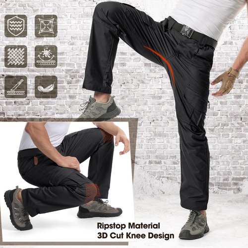 IGOLUMON Men's Stretch Tactical Pants, Breathable Ripstop Cargo Work Pants Outdoor Lightweight EDC Work Hiking Pants with 12 Pockets Black