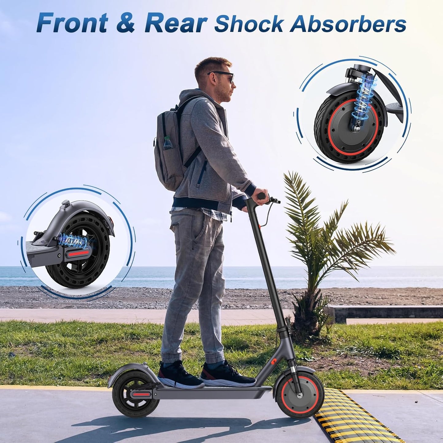 VOLPAM Electric Scooter - Dual Suspension, 19/22MPH, 500W/800W Motor, Long Range 60/40/31/23 Miles, Max Load 264 lbs