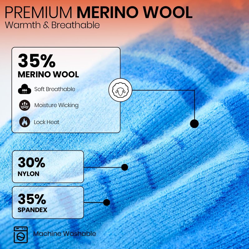 SURGOAL 2 Pairs Heated Socks, 15-Hour Runtime & 145°F Heating, Merino Wool Ski Socks with 2×8500mAh Rechargeable Electric Battery, APP-Controlled Men Women Hunting, Camping (Blue-Orange, OS)