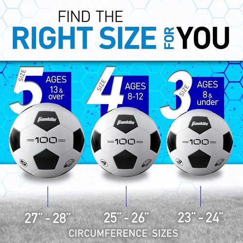 Franklin Sports Soccer Balls - Youth & Adult Sizes 3, 4, 5 | Bulk & Single Packs - Black & White