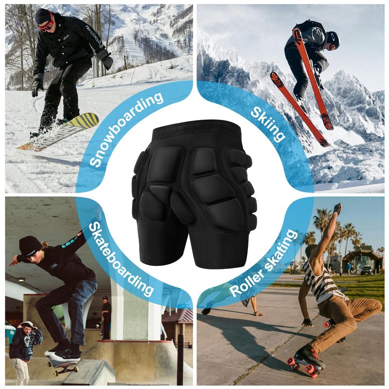 3D Protection Hip Butt EVA Padded Shorts, Crash Pad Impact Gear for Ski, Skating, Snowboarding, Skateboarding for Men Women