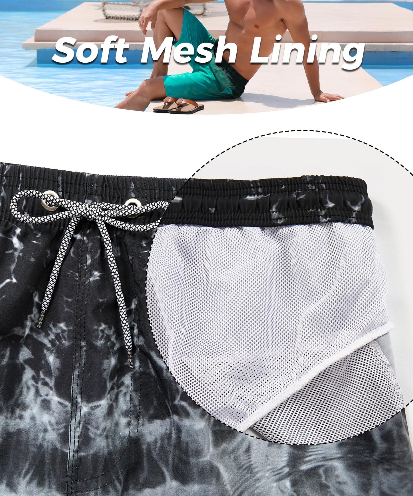 ELETOP Men's Swim Trunks with Mesh Liner 9 Inch Beach Bathing Suit