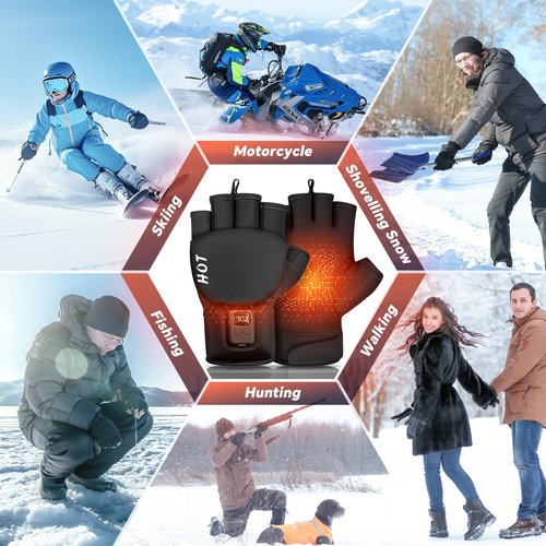 Heated Gloves for Men Women- Rechargeable Electric Full & Half Hands Electric Heated Gloves Cold Winter Outdoor Work Arthritis Pain Relief Hot Compress Hand Warmers for Cycling Skiing Hunting