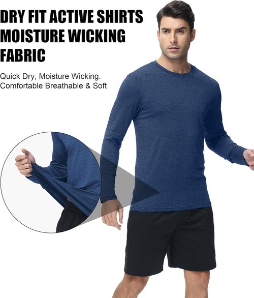 Kinglaman Long Sleeve Workout Shirts for Men - Dry Fit UPF 50+ UV Sun Protection | 6 Pack