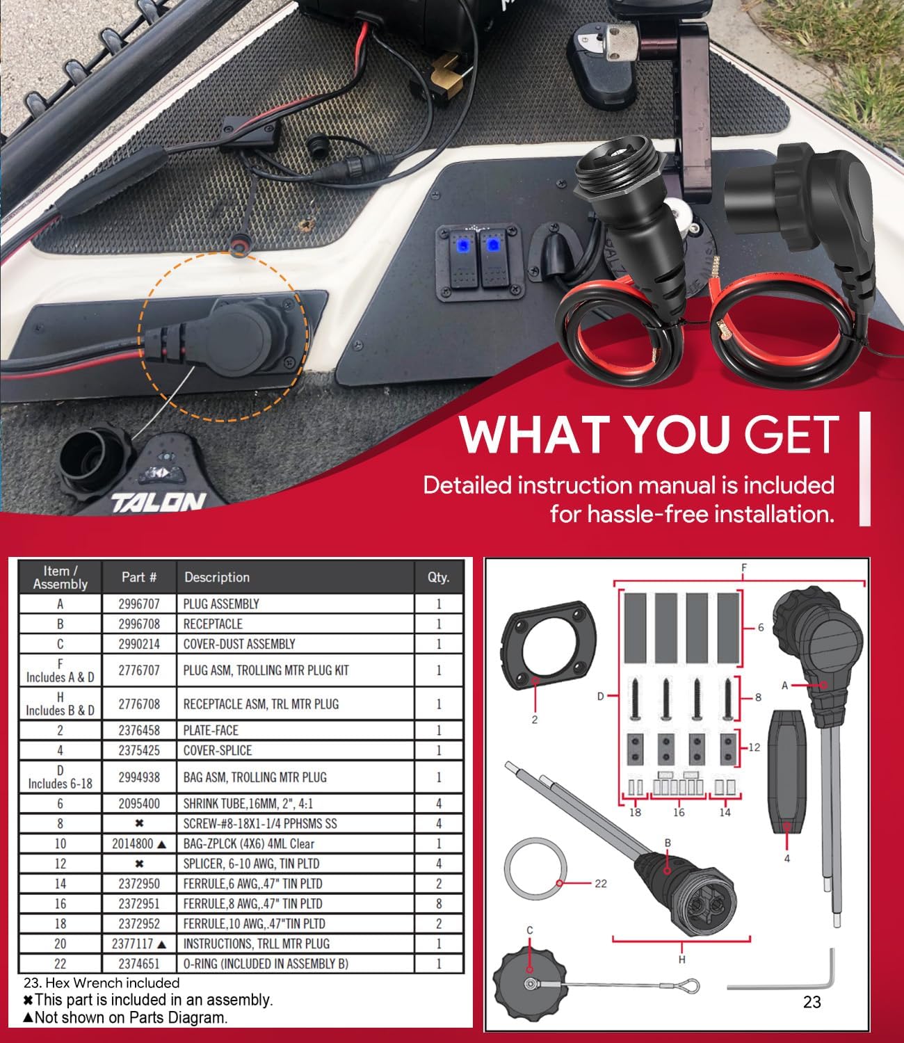 Minn Kota Trolling Motor Plug & Receptacle - Waterproof 12V/24V/36V/48V Connector for Marine Use