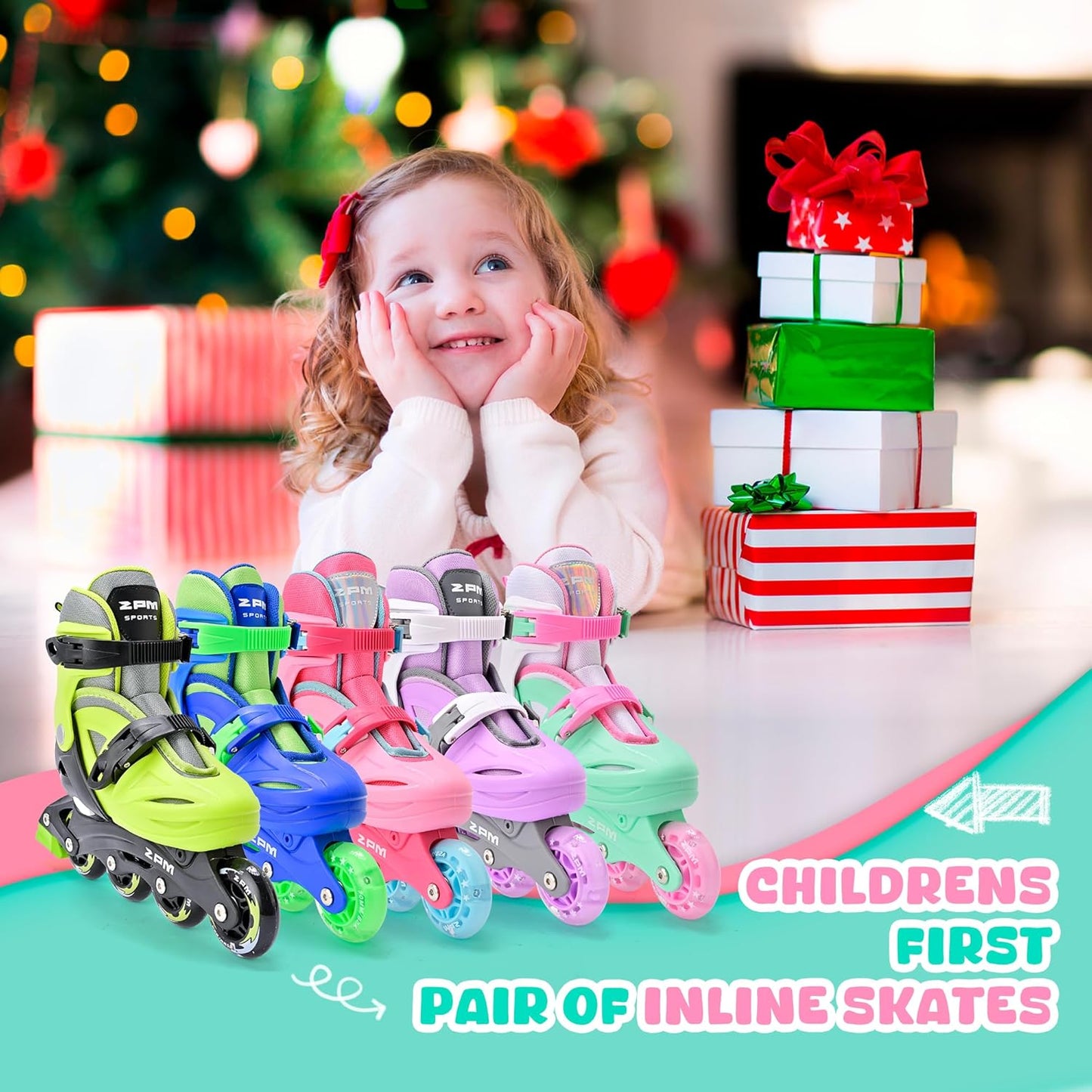 2PM SPORTS Inline Skates - Adjustable Light-Up Roller Skates for Kids Ages 4-12 | Perfect for Beginners