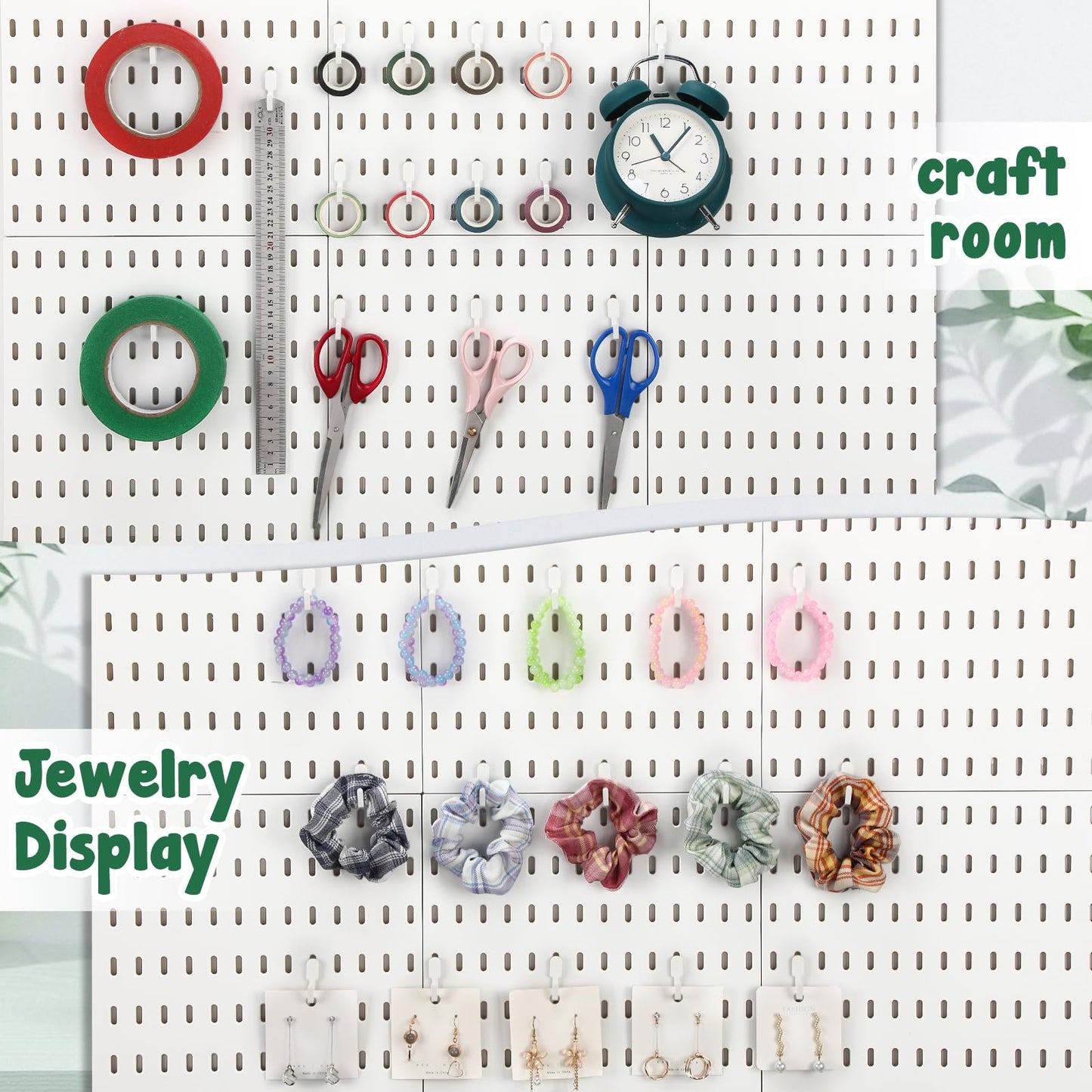 CroBlissful 15 Pcs Pegboard Hook Compatible with IKEA Skadis Organizer Accessories, Hook Accessories Compatible with IKEA, Pegboard Hooks for Garage Home Office Indoor Supply(White)