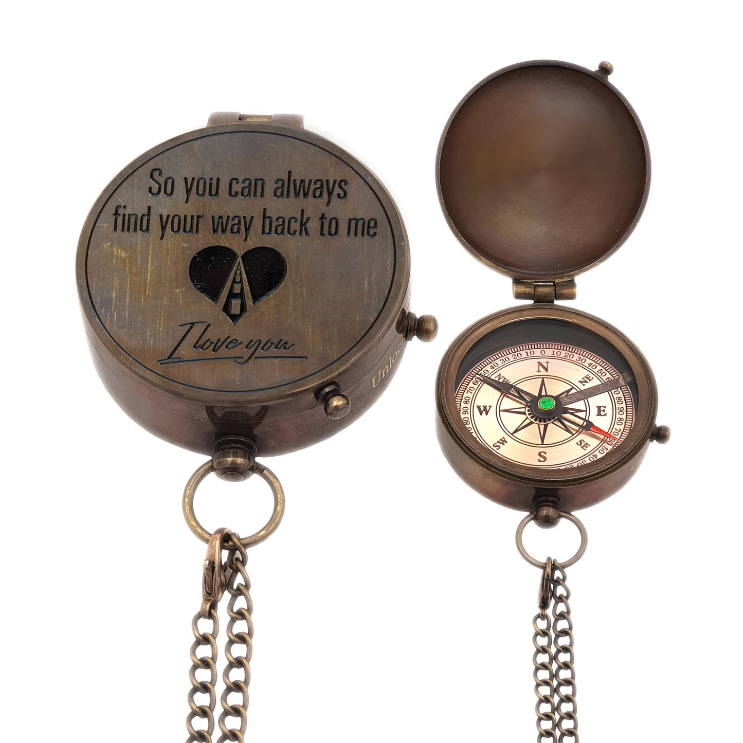 Engraved Brass Compass- Personalized Sundial Compass, Viking Compass Gift to Her, Nautical Gift for Boyfriend Perfect and Unique Gift with Leather Case