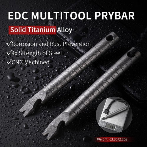 TISUR Titanium Pocket Pry Bar，EDC Keychain Carabiner Multitool Prybar Outdoor Tool Heavy Duty,Key Chain Gadgets for Men (1pc Ti Pry Bar Sliver)