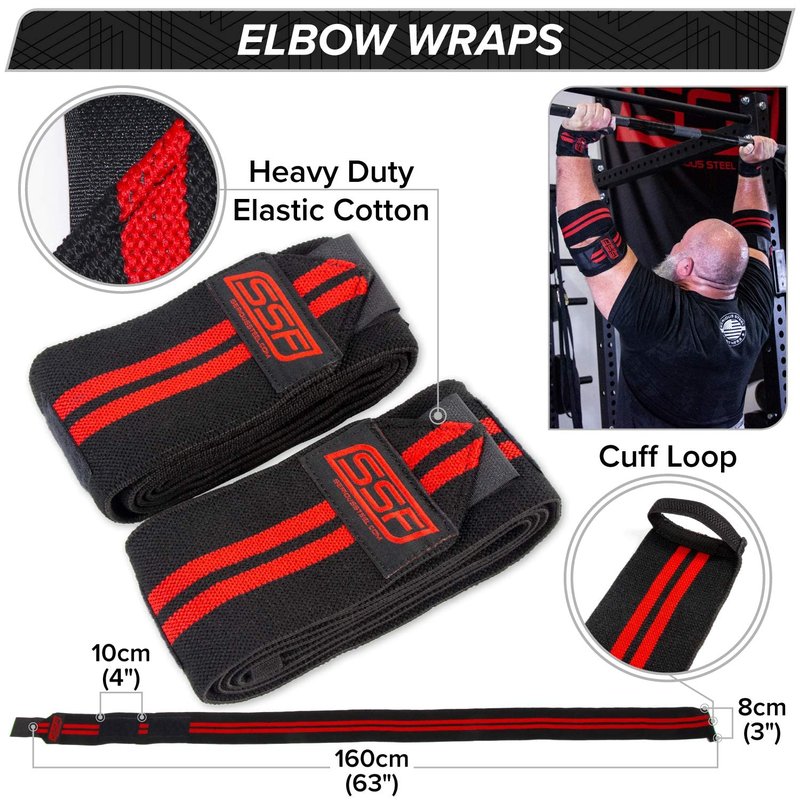 SERIOUS STEEL FITNESS Strongman Elbow Wraps (Pair) - 160 CM (63 inches)