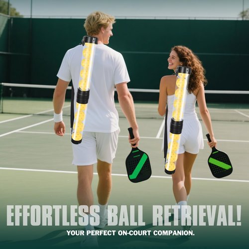 Hikeen Durable Pickleball Ball Retriever with 10 Pickleballs,Quick Pickup & Storage Pickleball Tube with Shoulder Strap for Pickleballs Accessories - Includes 10 Balls