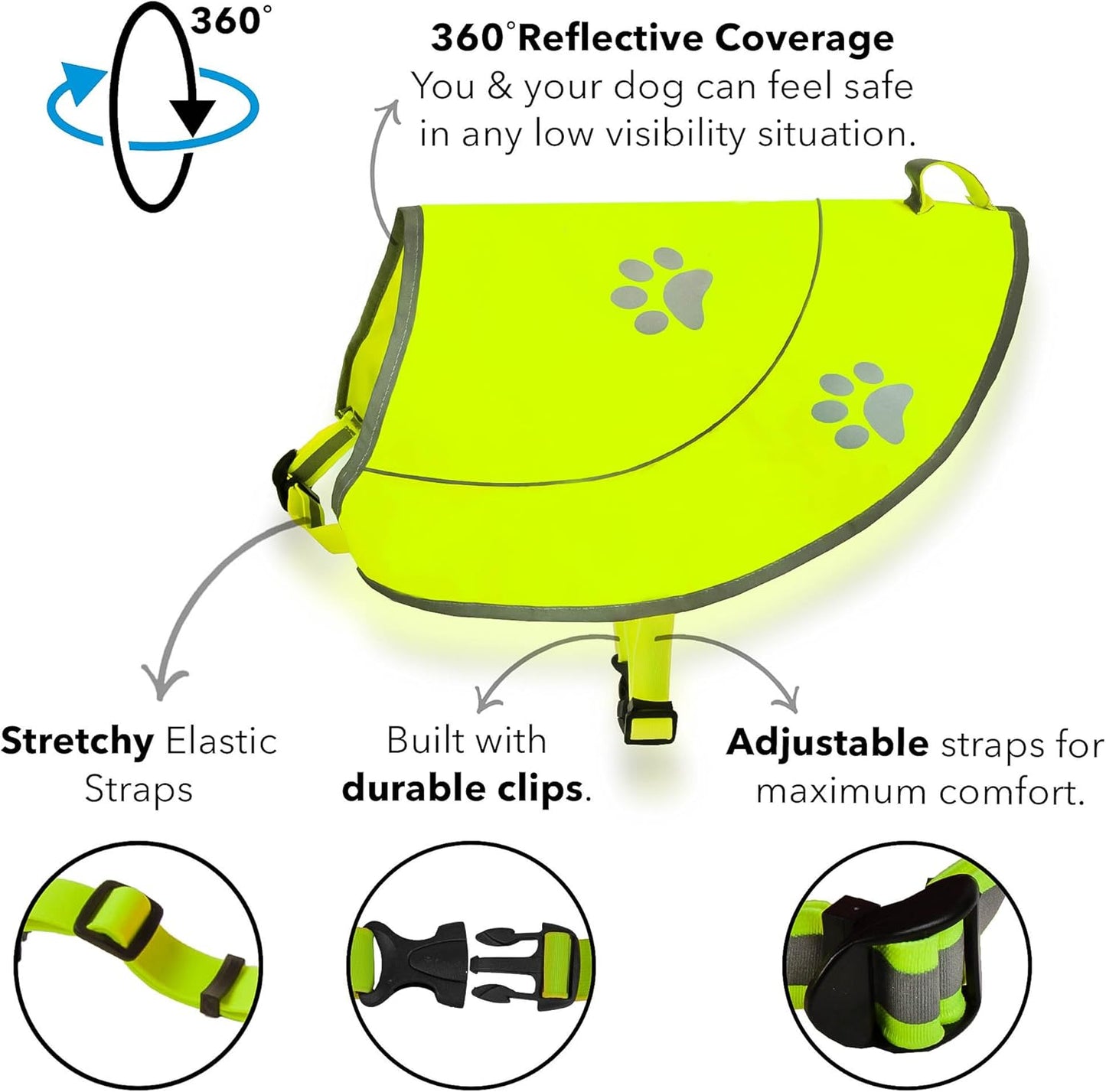 Skiennix Dog Reflective Vest - High Visibility Safety Jacket with Elastic Straps | Yellow, XX-Large