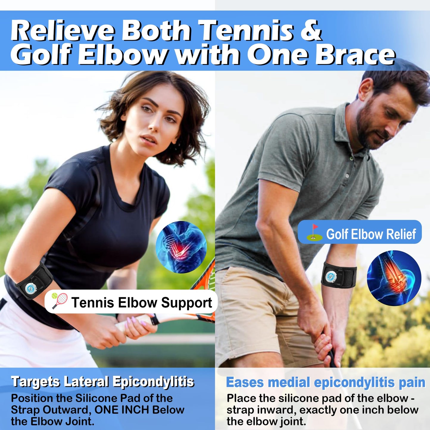 Lintriguingly Tennis Elbow Brace for Men & Women – Adjustable Elbow Strap for Tendonitis, Tennis & Golfer’s Elbow Support with Compression Dial, Silicone Shock Pad, Breathable Forearm Pain Relief -M/L
